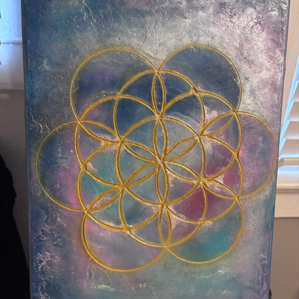 Flower of Life – Original Sacred Geometry Plaster Painting 11x14 | Melted Glam - Original Painting - Melted Glam LLC