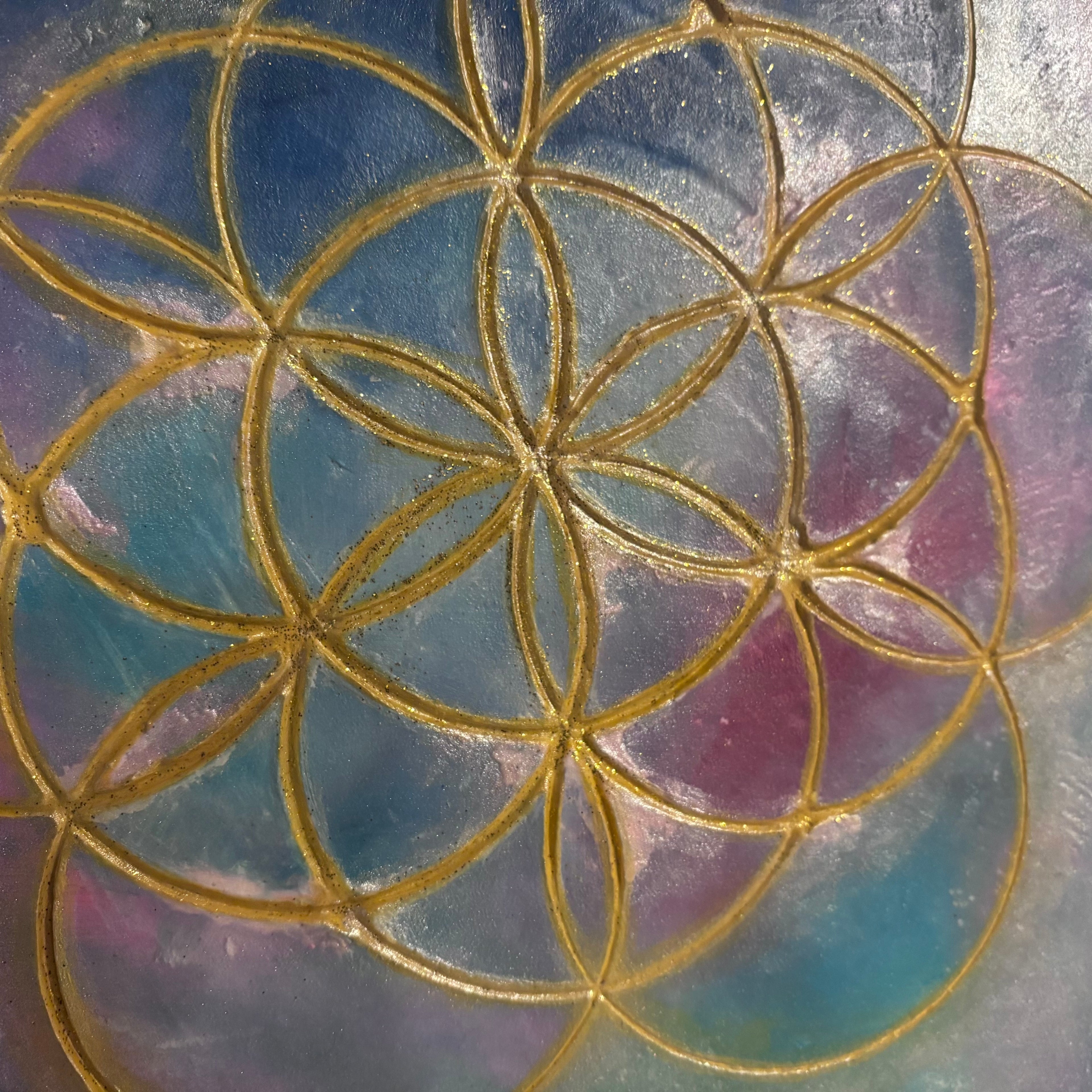 Flower of Life – Original Sacred Geometry Plaster Painting 11x14 | Melted Glam - Original Painting - Melted Glam LLC