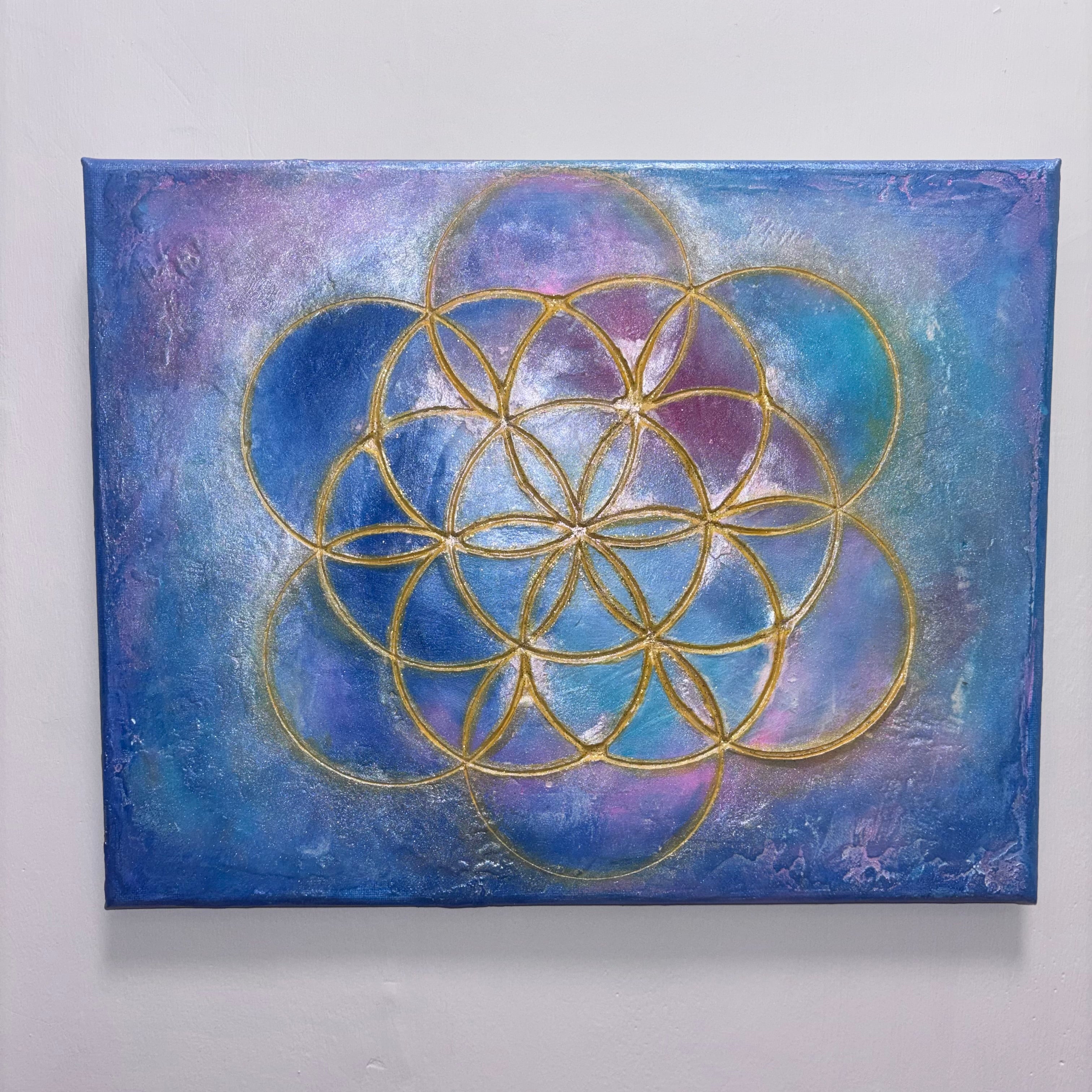Flower of Life – Original Sacred Geometry Plaster Painting 11x14 | Melted Glam - Original Painting - Melted Glam LLC
