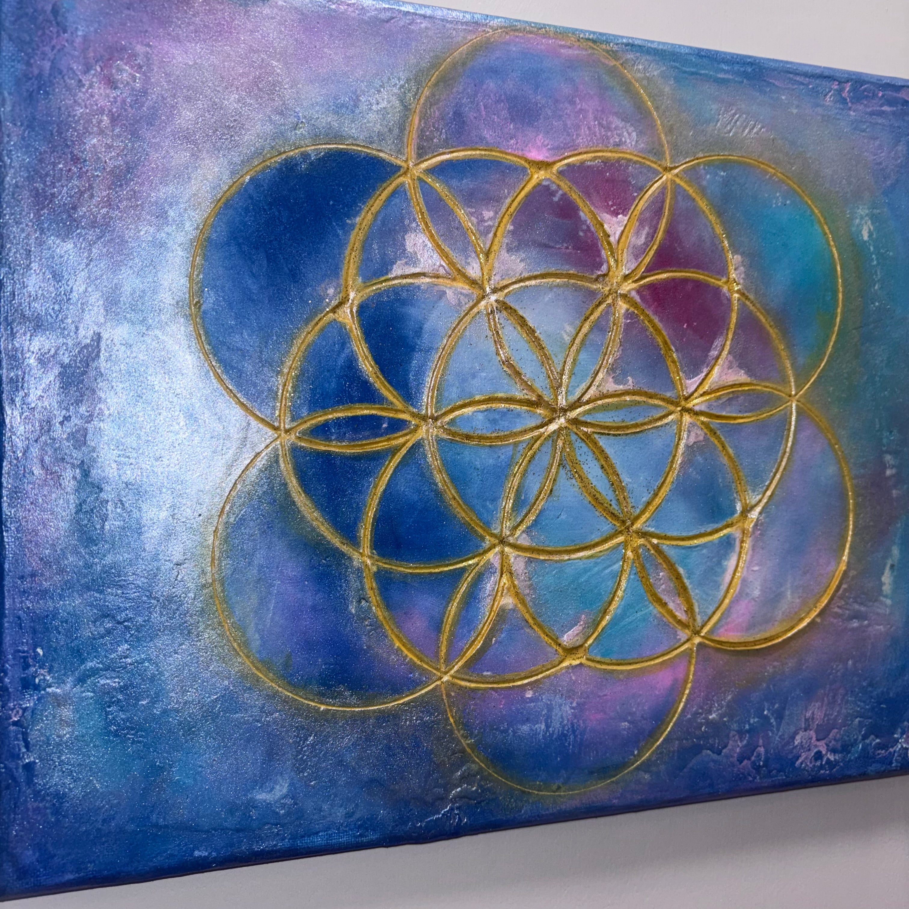 Flower of Life – Original Sacred Geometry Plaster Painting 11x14 | Melted Glam - Original Painting - Melted Glam LLC