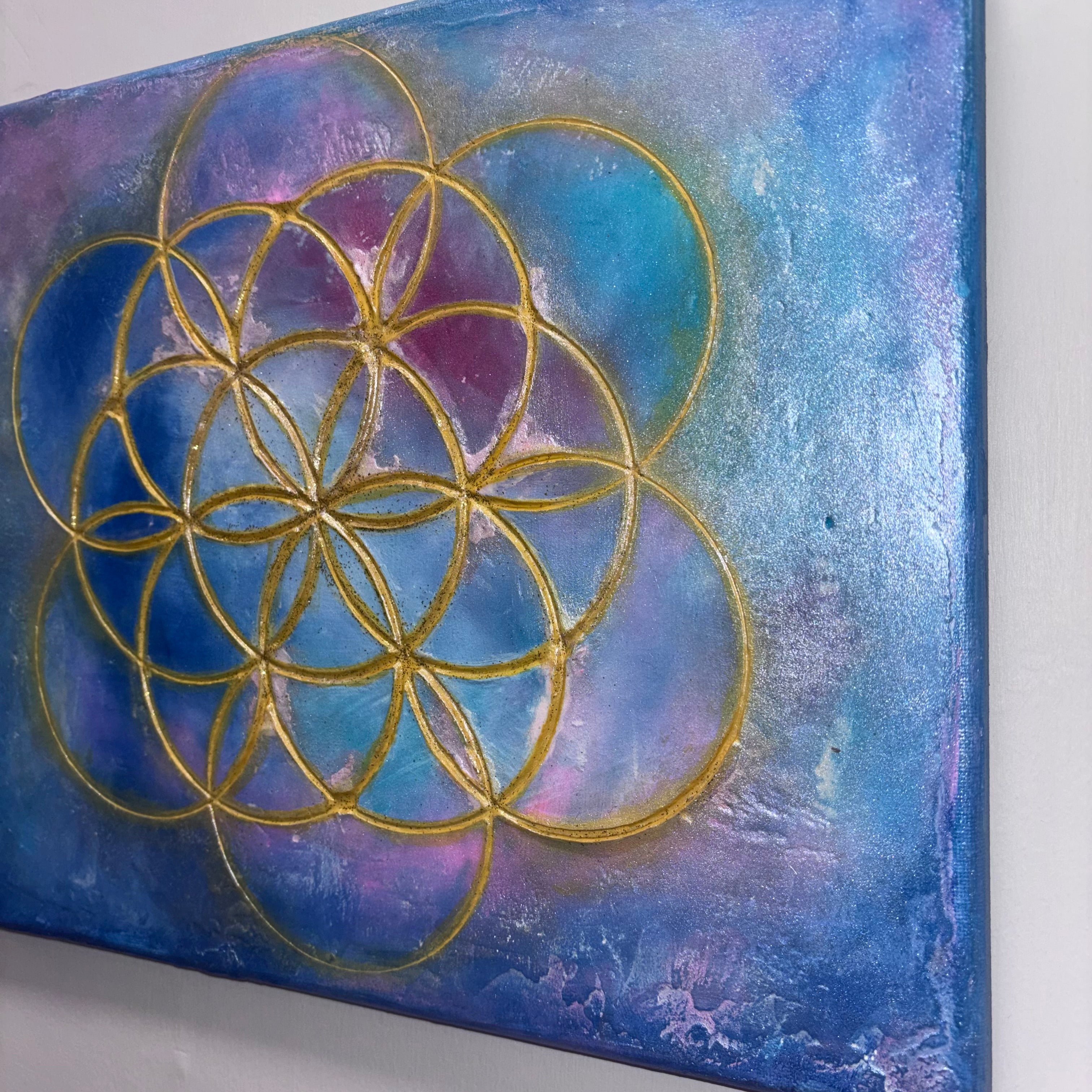 Flower of Life – Original Sacred Geometry Plaster Painting 11x14 | Melted Glam - Original Painting - Melted Glam LLC