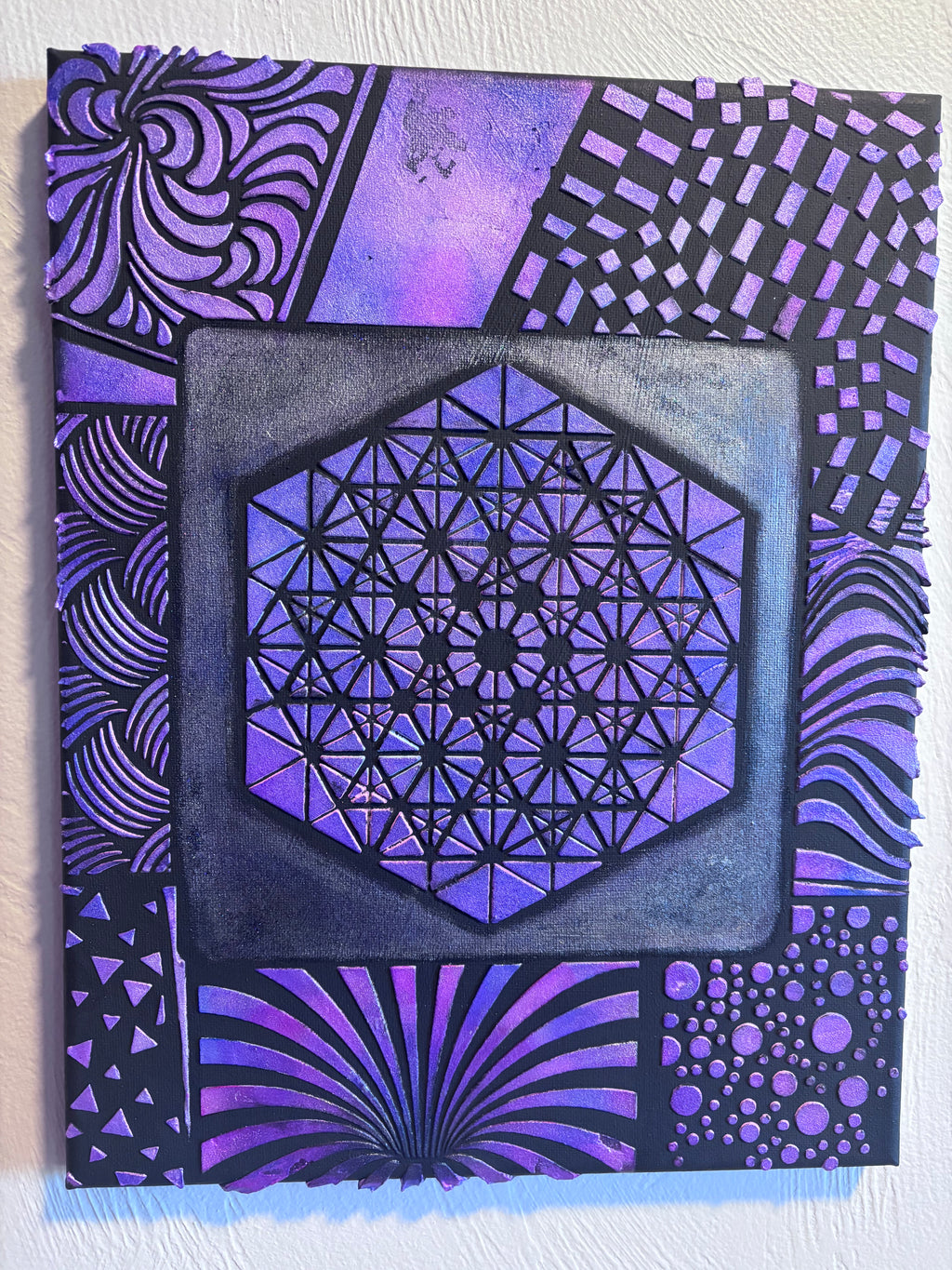 Purple Protection – UV Active Sacred Geometry Plaster Painting 11x14 | Melted Glam - Original Painting - Melted Glam LLC