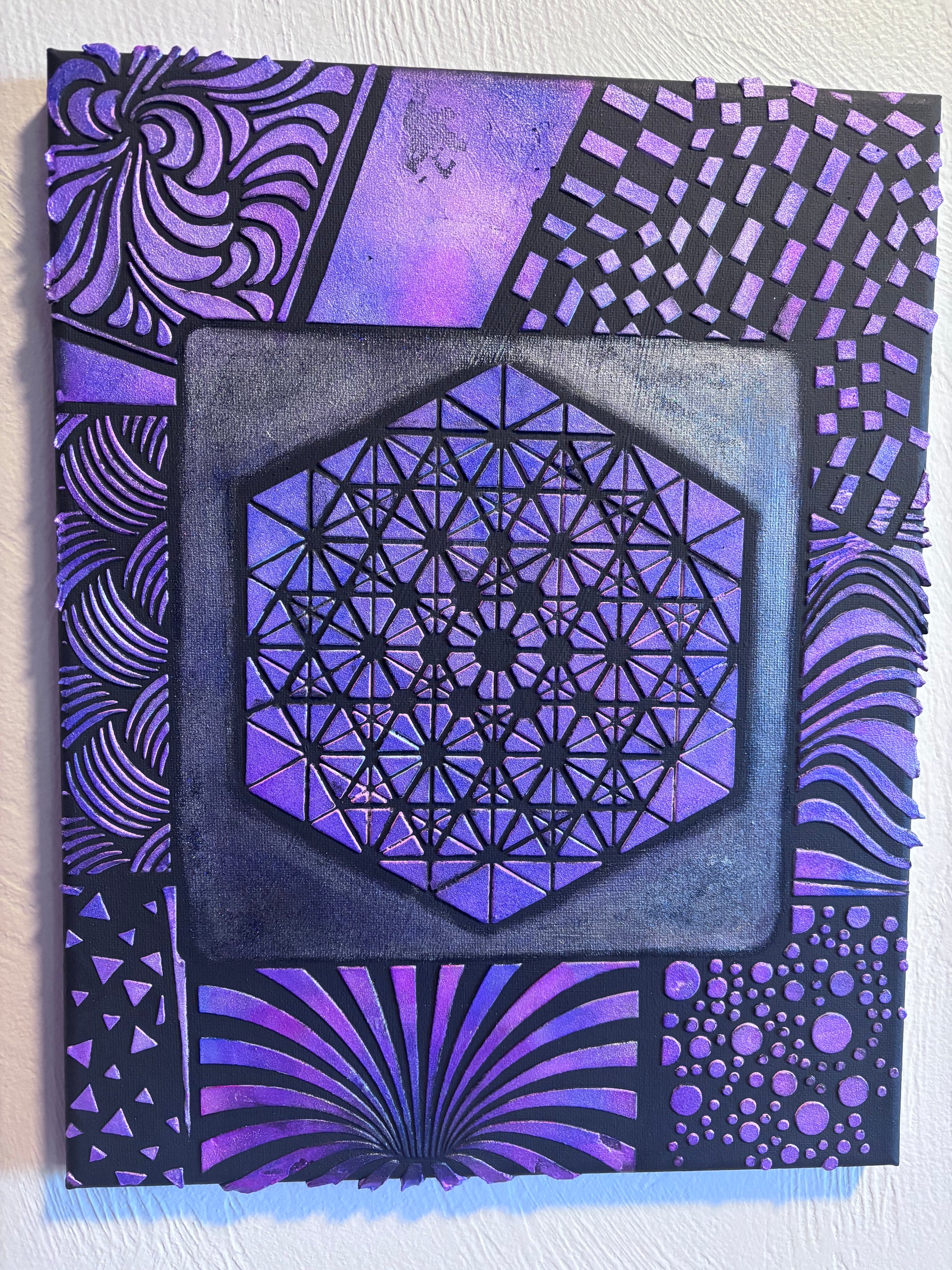 Purple Protection – UV Active Sacred Geometry Plaster Painting 11x14 | Melted Glam - Original Painting - Melted Glam LLC