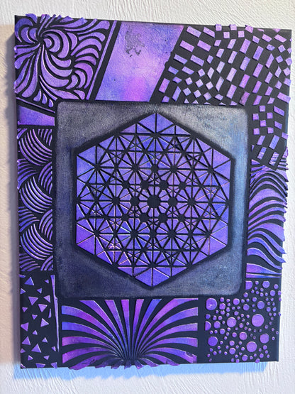 Purple Protection – UV Active Sacred Geometry Plaster Painting 11x14 | Melted Glam - Original Painting - Melted Glam LLC