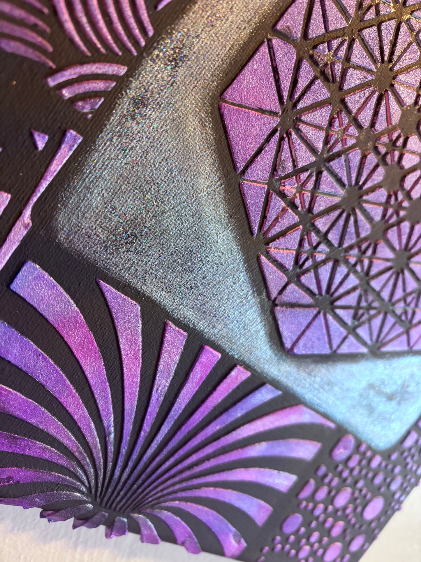 Purple Protection – UV Active Sacred Geometry Plaster Painting 11x14 | Melted Glam - Original Painting - Melted Glam LLC