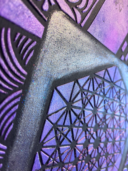Purple Protection – UV Active Sacred Geometry Plaster Painting 11x14 | Melted Glam - Original Painting - Melted Glam LLC