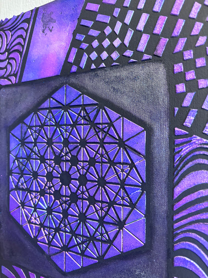 Purple Protection – UV Active Sacred Geometry Plaster Painting 11x14 | Melted Glam - Original Painting - Melted Glam LLC