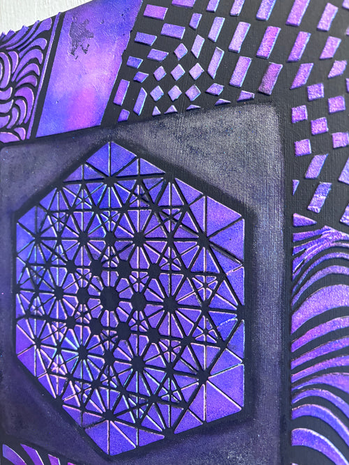Purple Protection – UV Active Sacred Geometry Plaster Painting 11x14 | Melted Glam - Original Painting - Melted Glam LLC