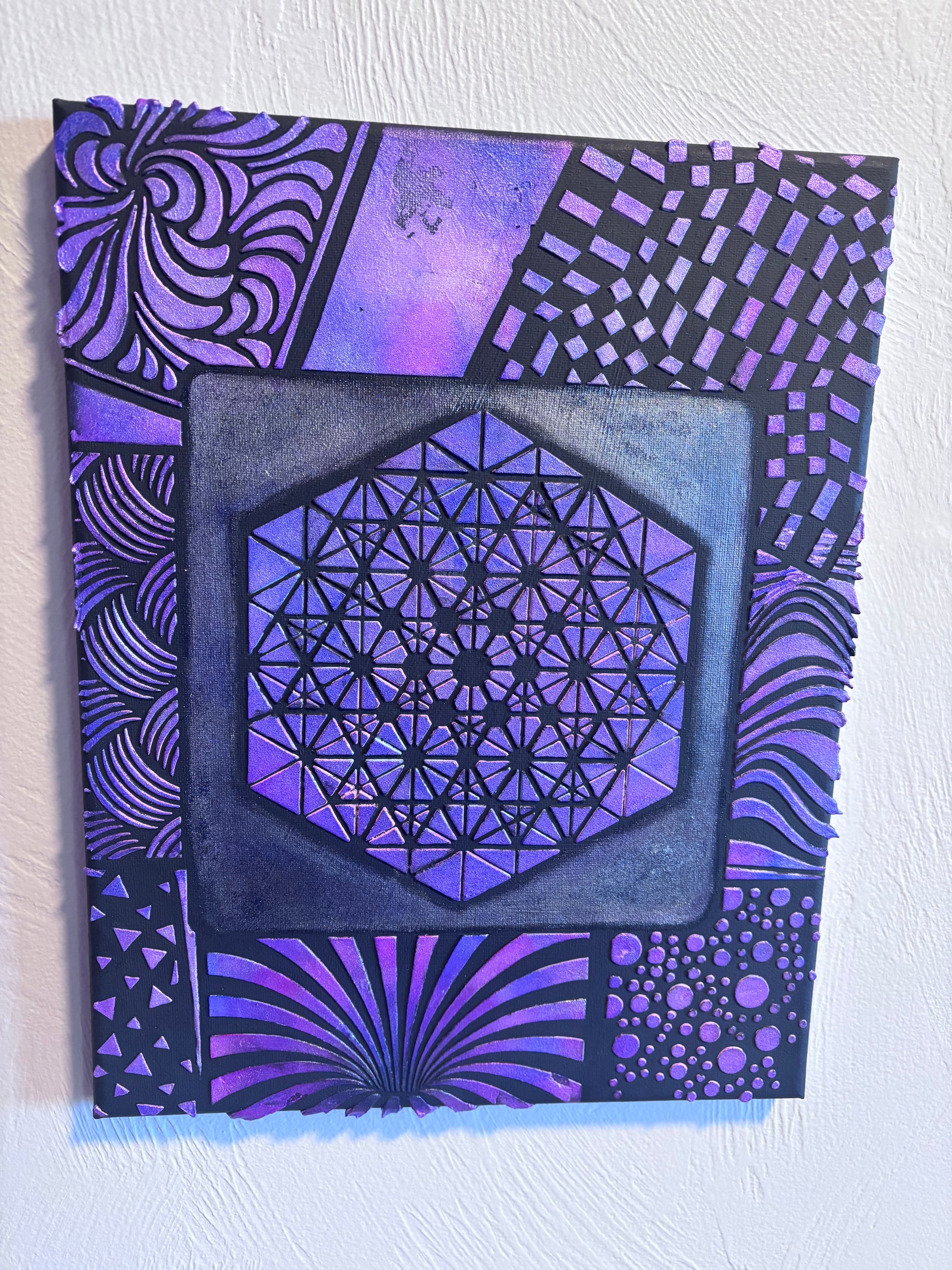 Purple Protection – UV Active Sacred Geometry Plaster Painting 11x14 | Melted Glam - Original Painting - Melted Glam LLC