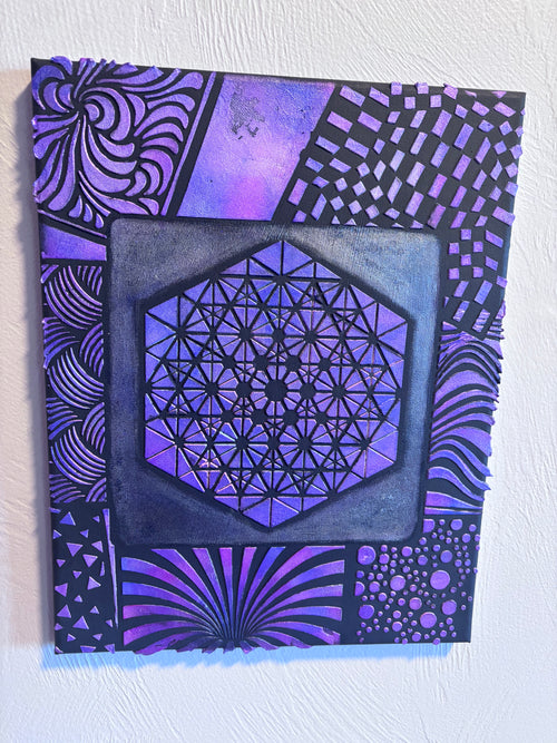 Purple Protection – UV Active Sacred Geometry Plaster Painting 11x14 | Melted Glam - Original Painting - Melted Glam LLC