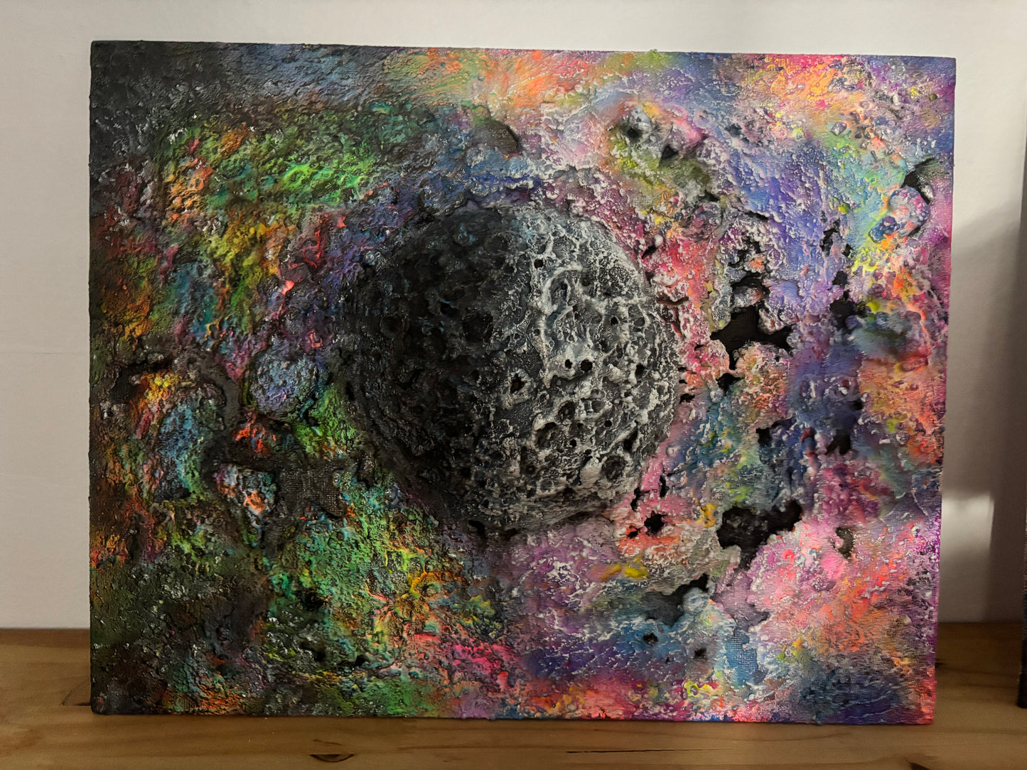 Eclipsed Moon – UV Active 3D Cosmic Plaster Painting 14x11 | Melted Glam
