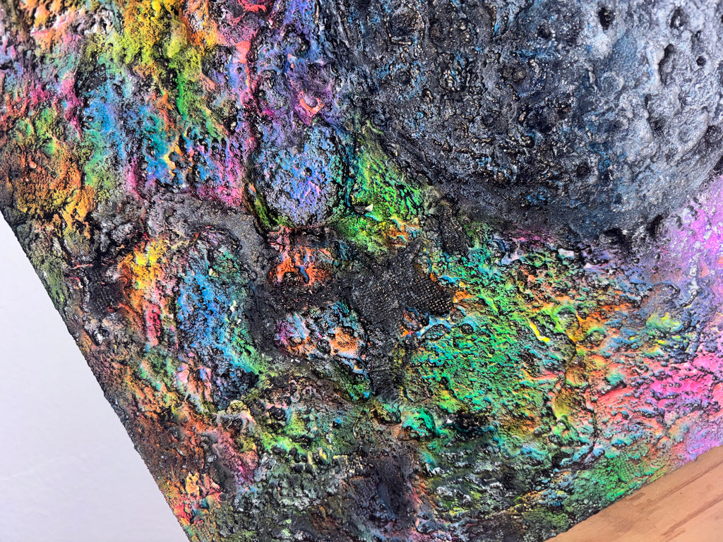 Eclipsed Moon – UV Active 3D Cosmic Plaster Painting 14x11 | Melted Glam - Original Painting - Melted Glam LLC