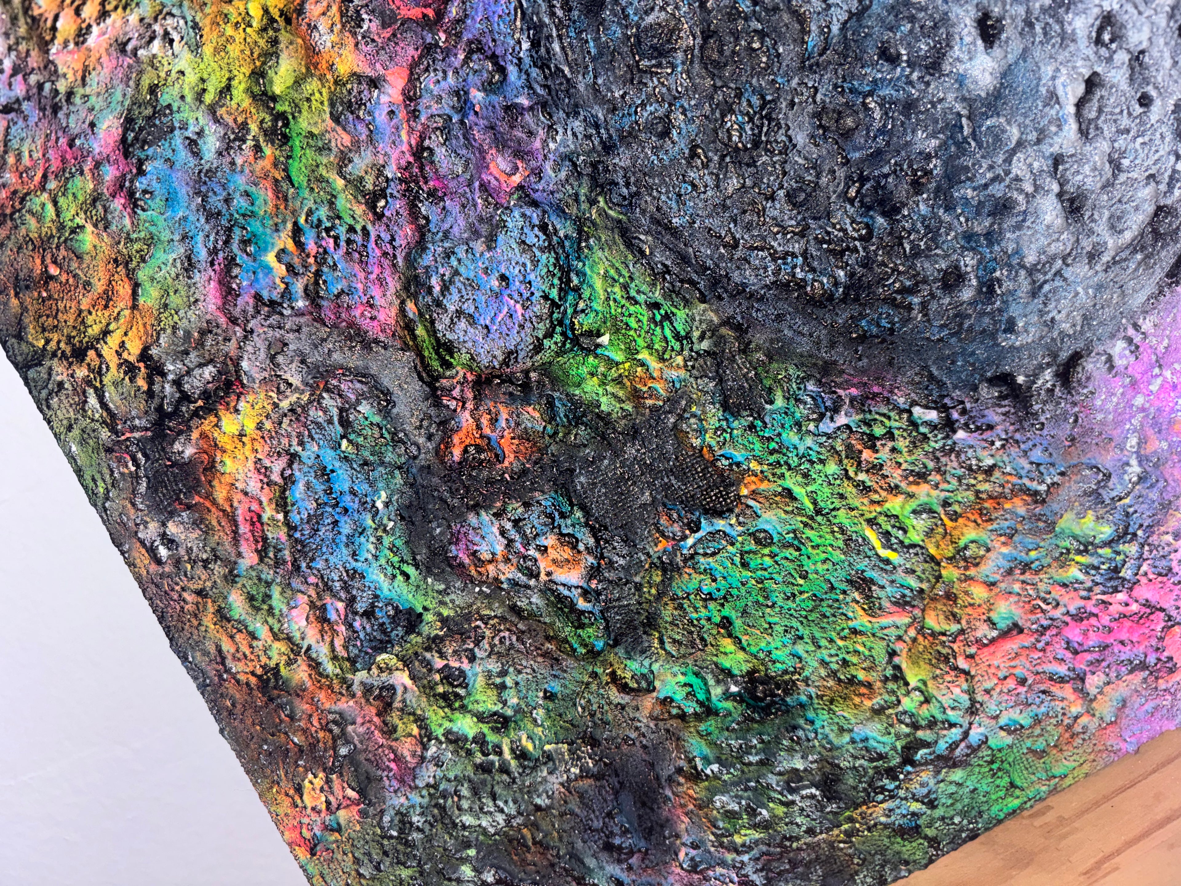 Eclipsed Moon – UV Active 3D Cosmic Plaster Painting 14x11 | Melted Glam - Original Painting - Melted Glam LLC