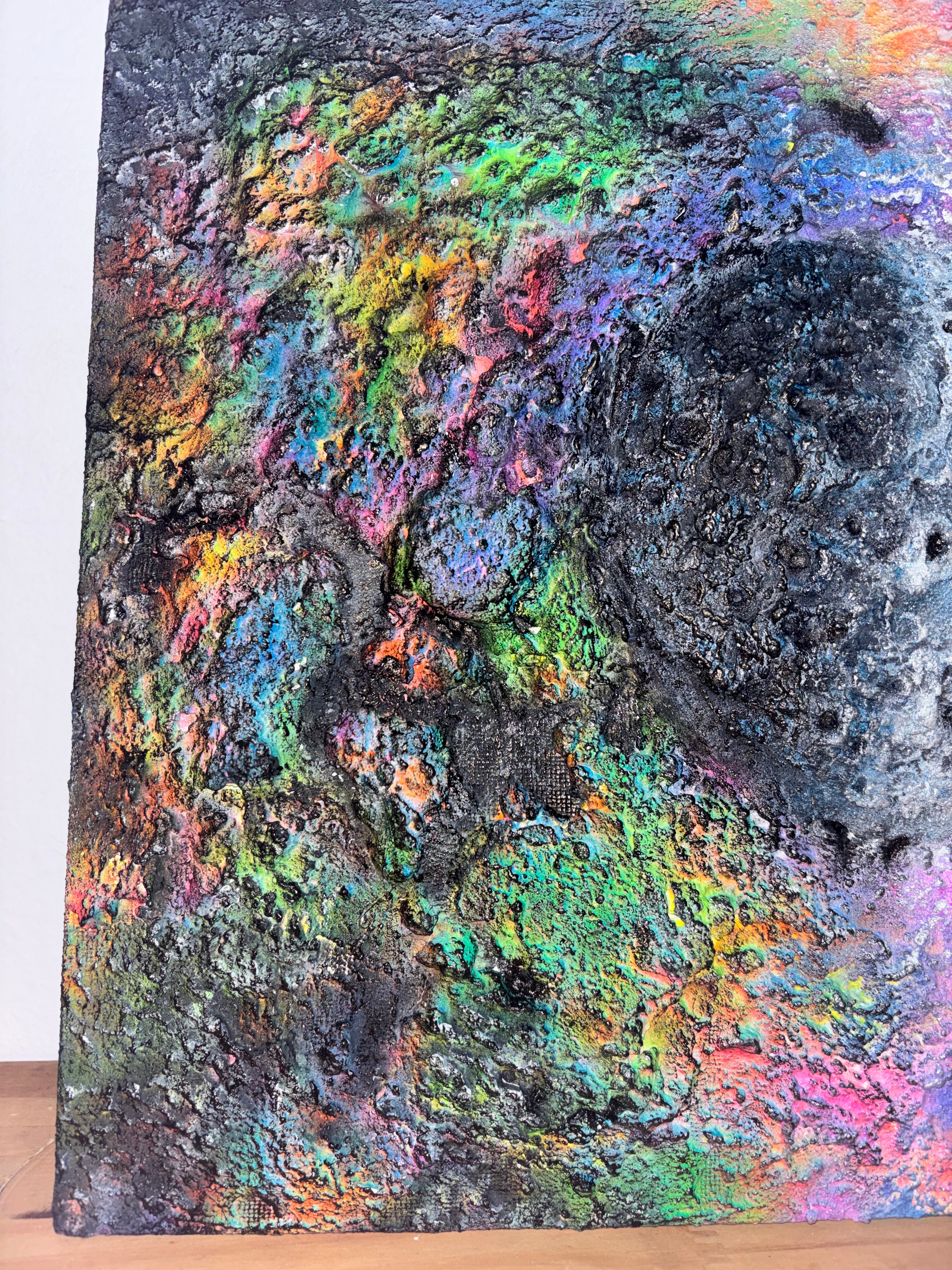 Eclipsed Moon – UV Active 3D Cosmic Plaster Painting 14x11 | Melted Glam - Original Painting - Melted Glam LLC