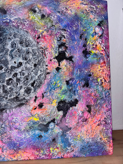 Eclipsed Moon – UV Active 3D Cosmic Plaster Painting 14x11 | Melted Glam