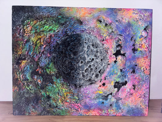 Eclipsed Moon – UV Active 3D Cosmic Plaster Painting | Original Art by Melted Glam