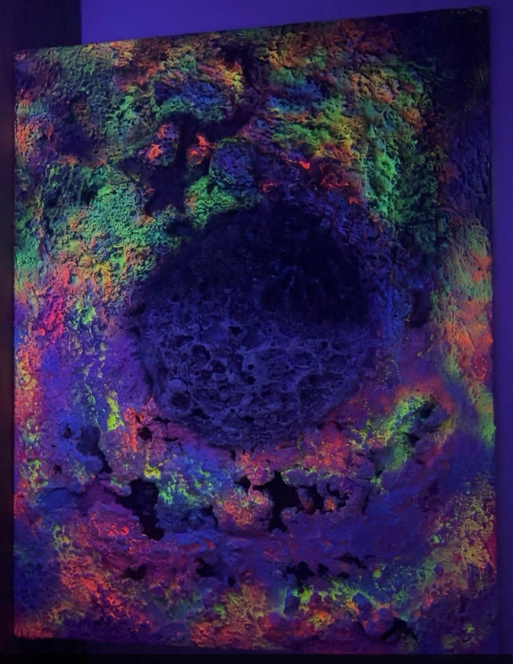 Eclipsed Moon – UV Active 3D Cosmic Plaster Painting 14x11 | Melted Glam - Original Painting - Melted Glam LLC