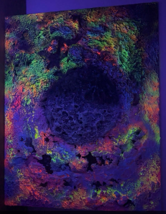 Eclipsed Moon – UV Active 3D Cosmic Plaster Painting | Original Art by Melted Glam