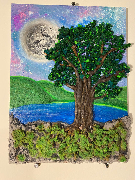 Kentucky's Enchantment: Luminescent Acrylic &amp; Plaster Landscape Painting (9"x12")