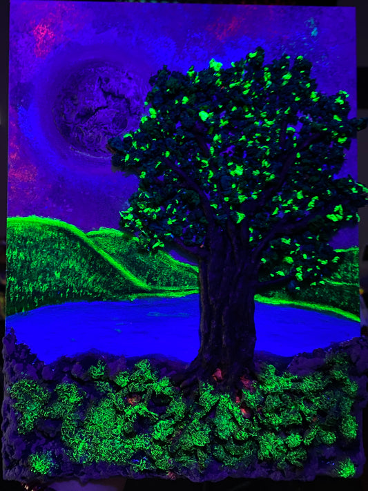 Kentucky's Enchantment: Luminescent Acrylic &amp; Plaster Landscape Painting (9"x12")