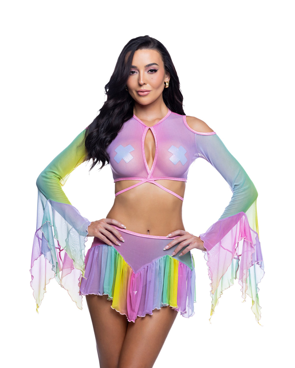 Rainbow Mesh Flow Top & Skirt Set - Melted Glam LLC