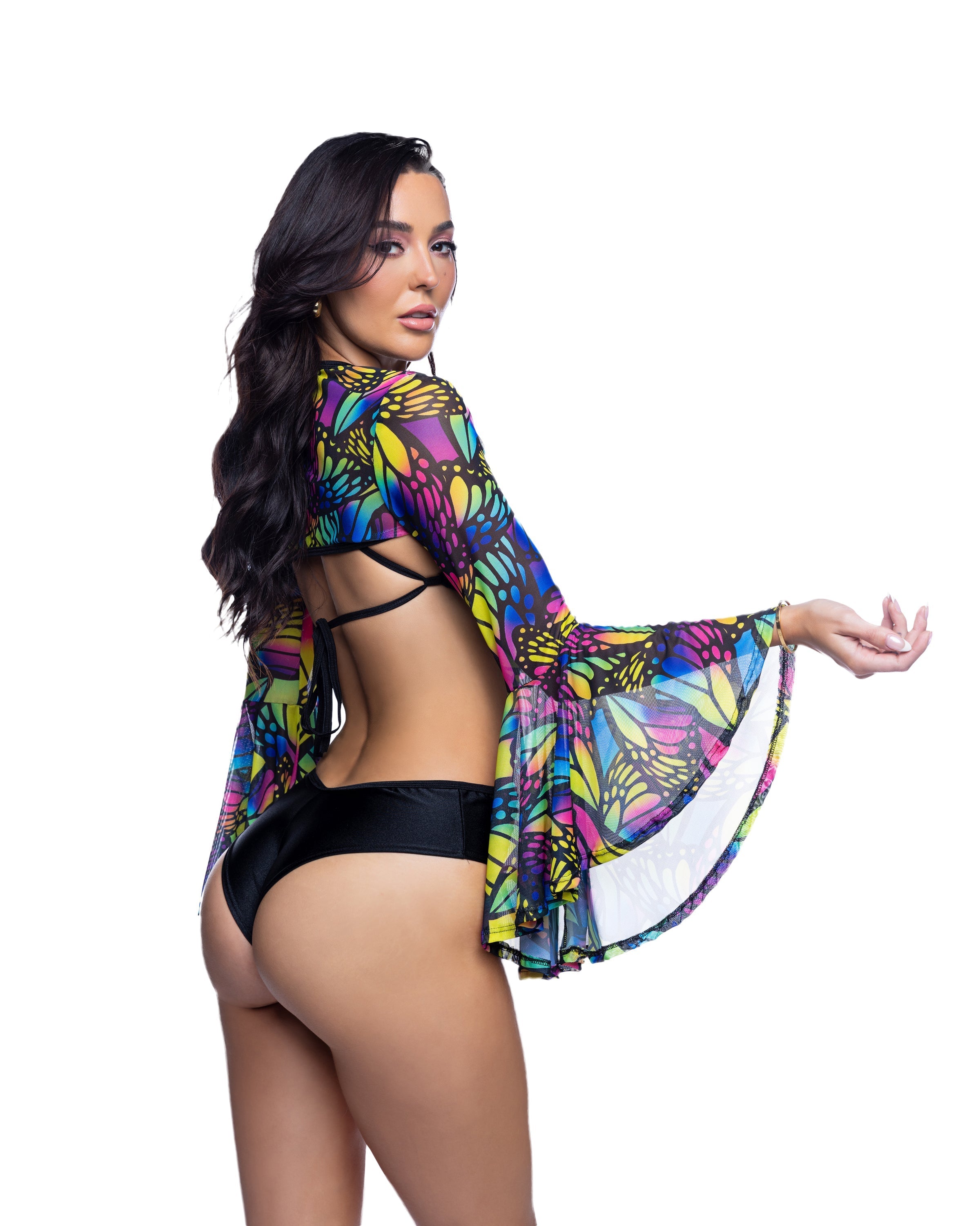 Psychedelic Print Bell Sleeve Rave Shrug - Melted Glam LLC