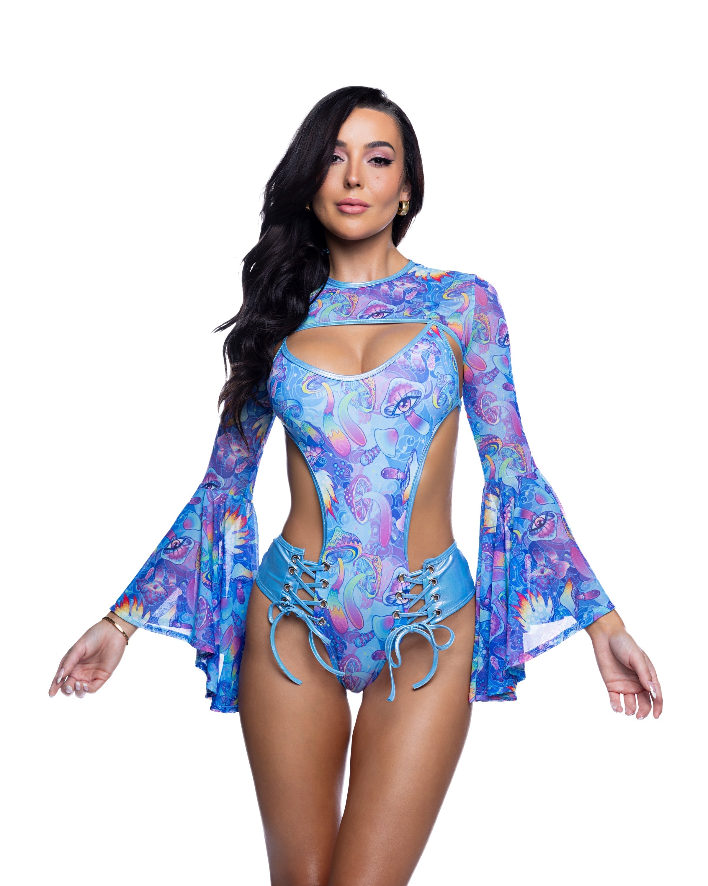 Psychedelic Print Bell Sleeve Rave Shrug - Melted Glam LLC