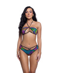 Rainbow Studded Ring Top & V-Cut Short Rave Set - Melted Glam LLC