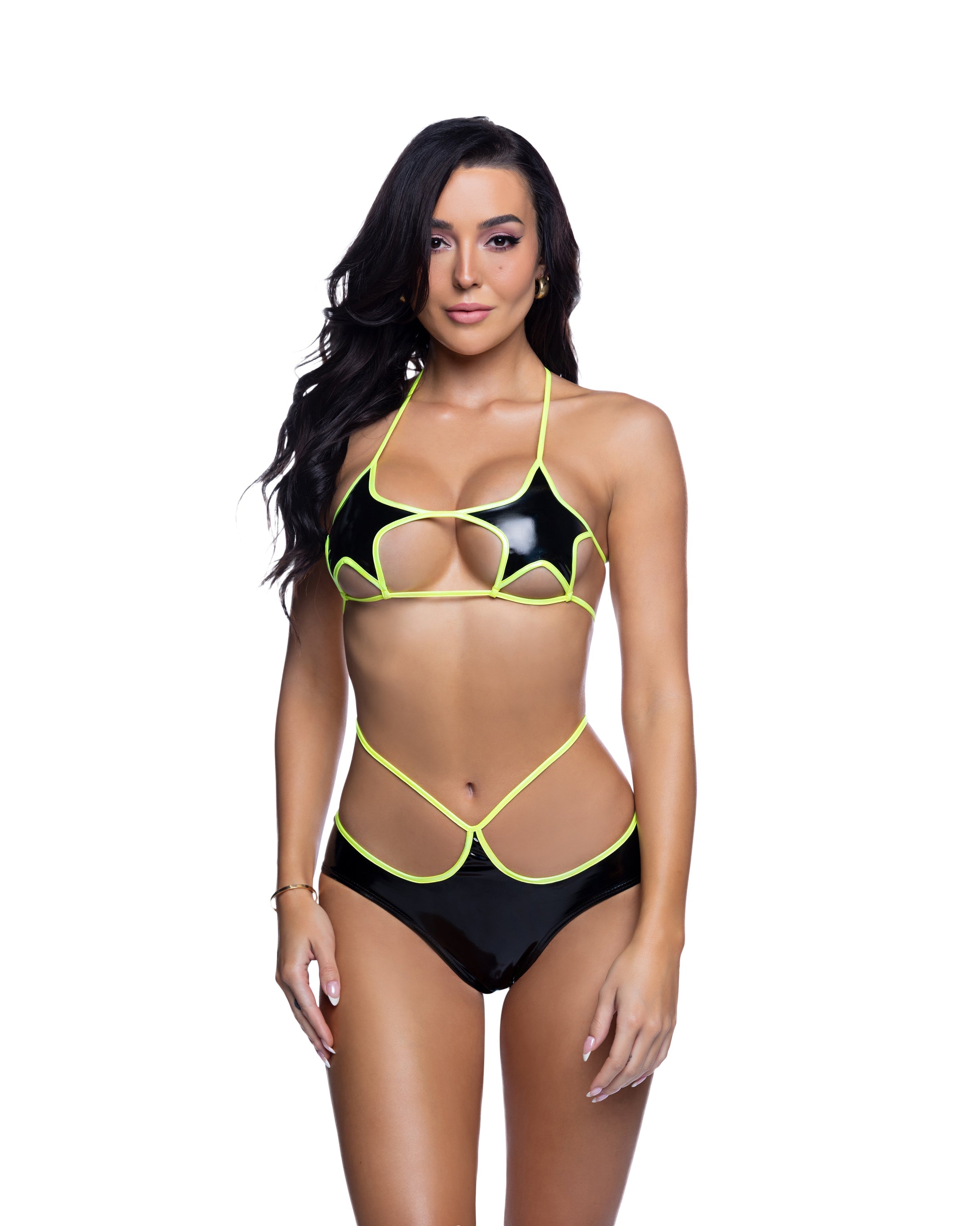 PVC Star Cutout Top & Strappy Short Neon Rave Set - Melted Glam LLC