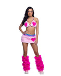Faux Fur Heart Halter Top & Mini Skirt Rave Set – 2PC Festival Outfit