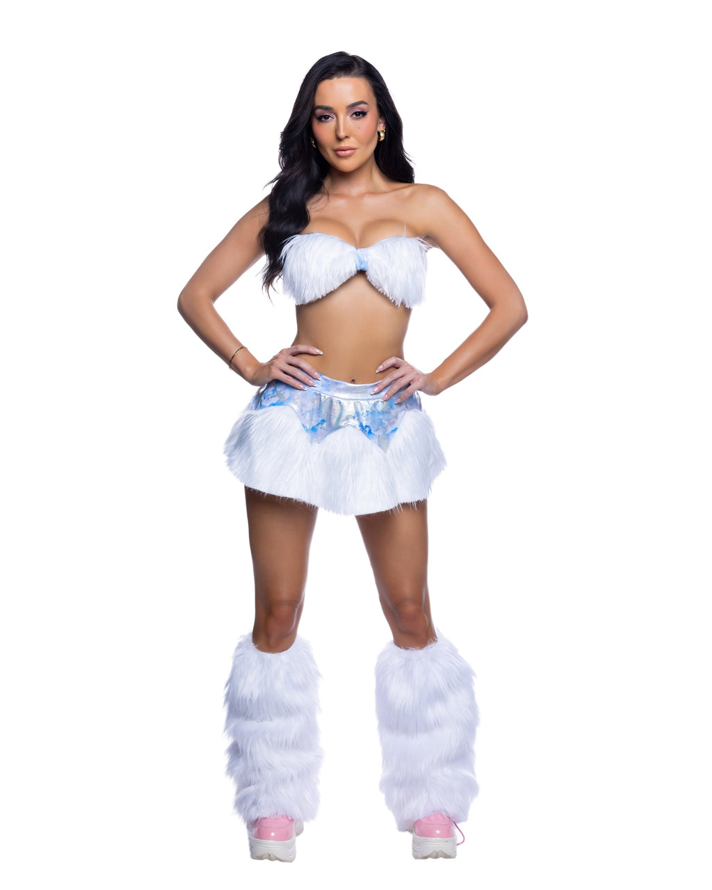 Shaggy Faux Fur Bandeau & Flare Mini Skirt Rave Set - Melted Glam LLC