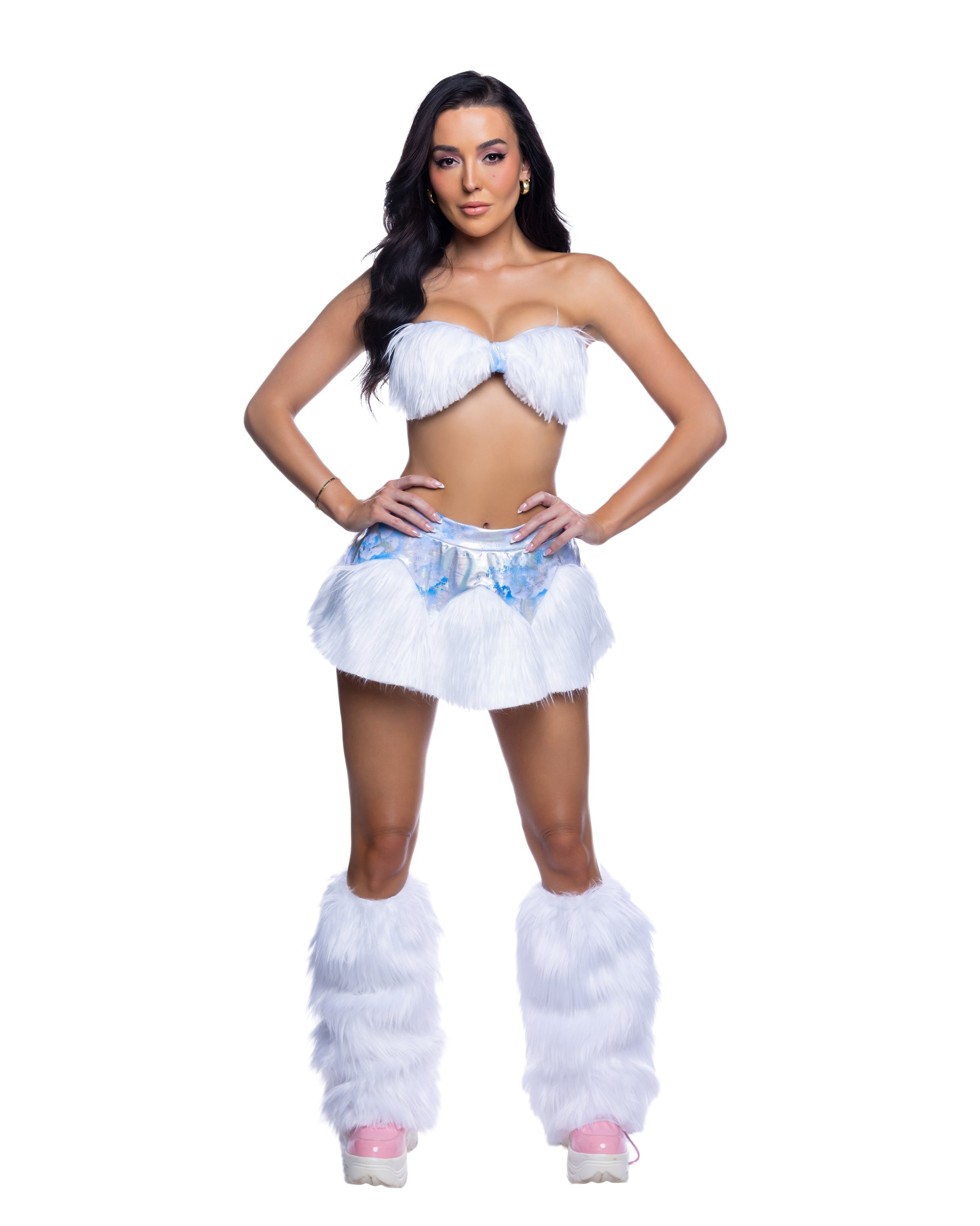 Shaggy Faux Fur Bandeau & Flare Mini Skirt Rave Set - Melted Glam LLC