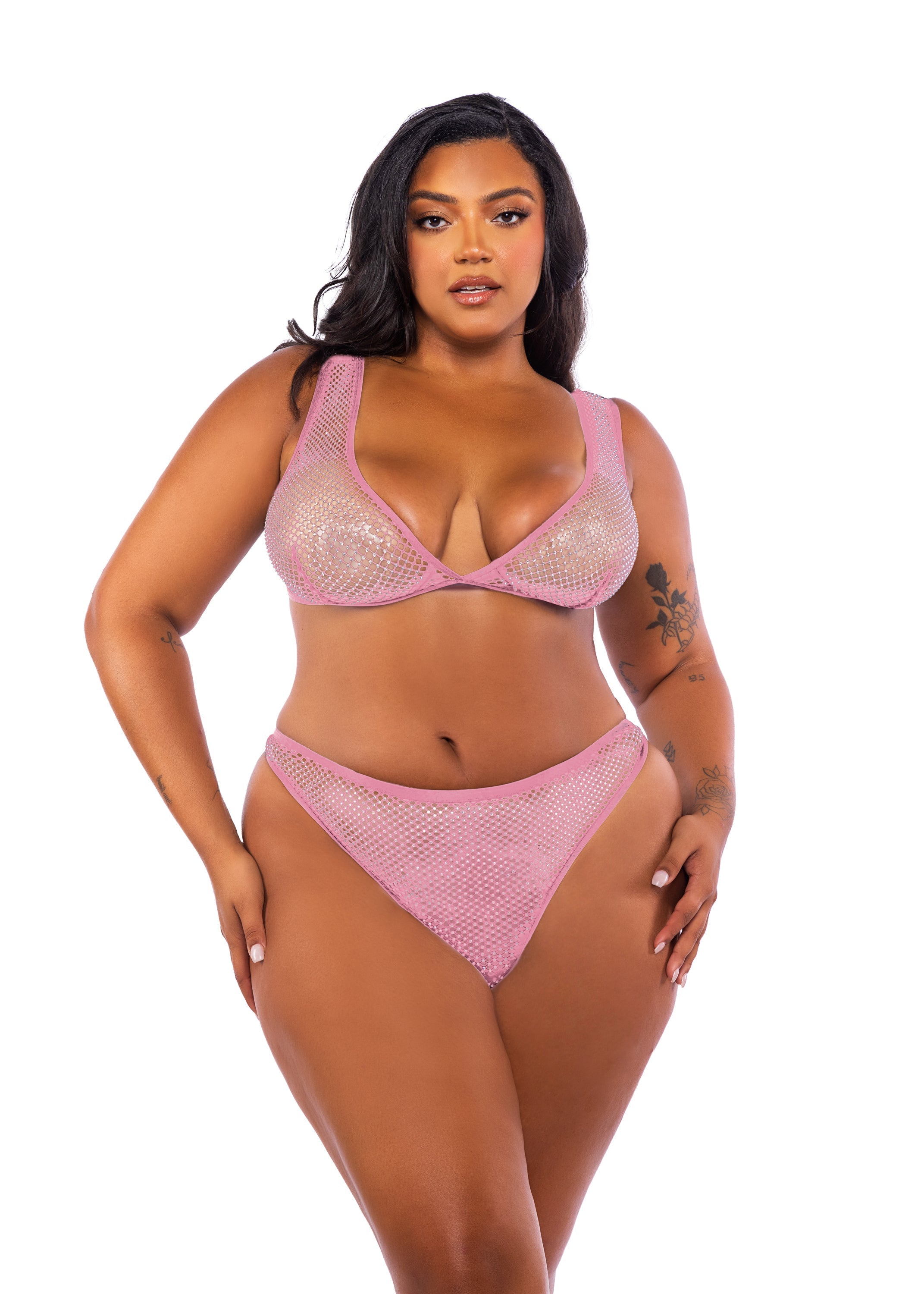 Think Pink Rhinestone Bralette 2-Piece Short Set -Lingerie- Melted Glam LLC