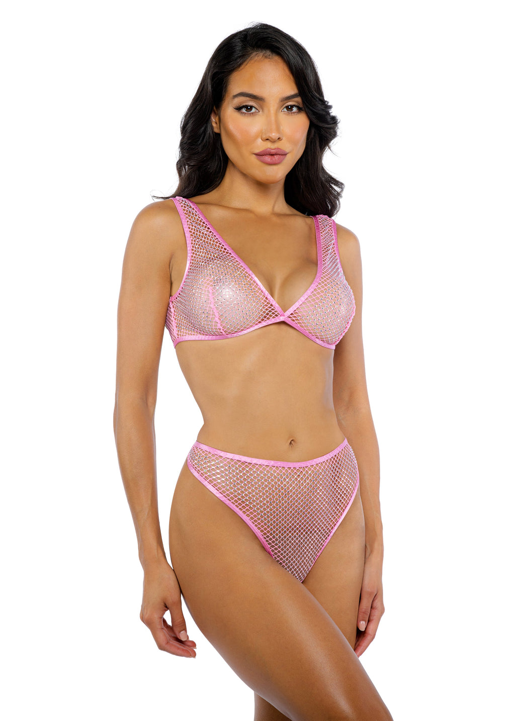 Think Pink Rhinestone Bralette 2-Piece Short Set -Lingerie- Melted Glam LLC