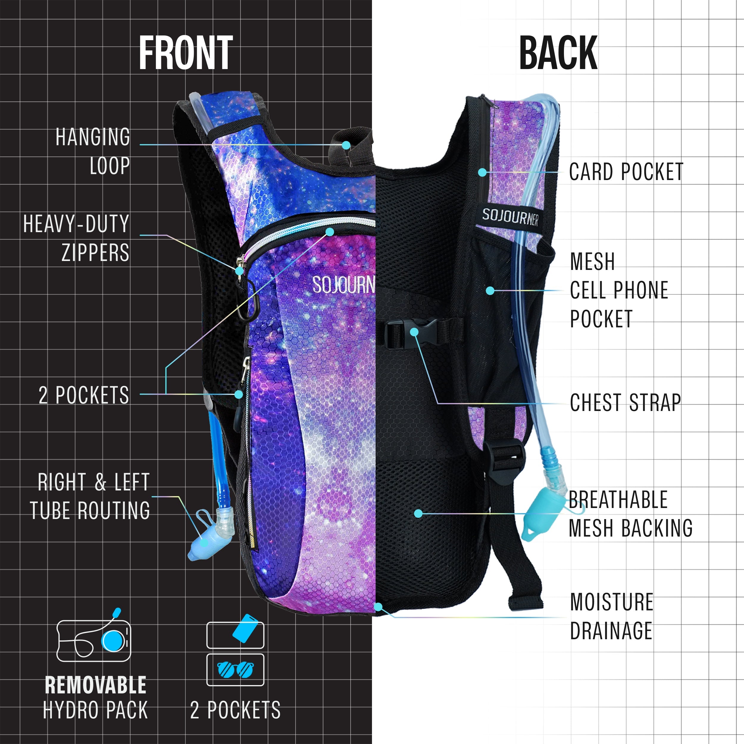 Hydration Pack Backpack (Small) -Hydration Pack (S)- Melted Glam LLC