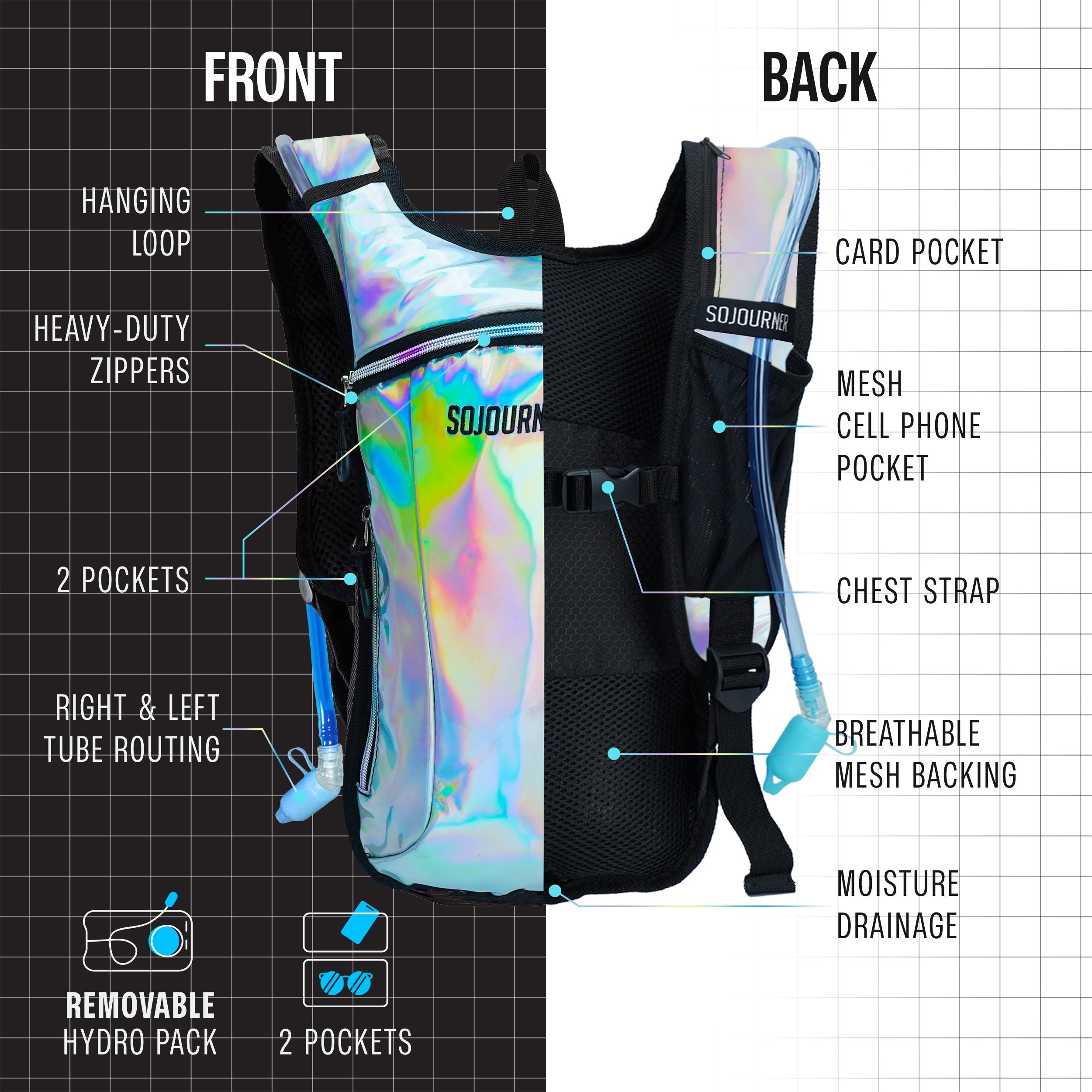 Hydration Pack Backpack (Small) -Hydration Pack (S)- Melted Glam LLC