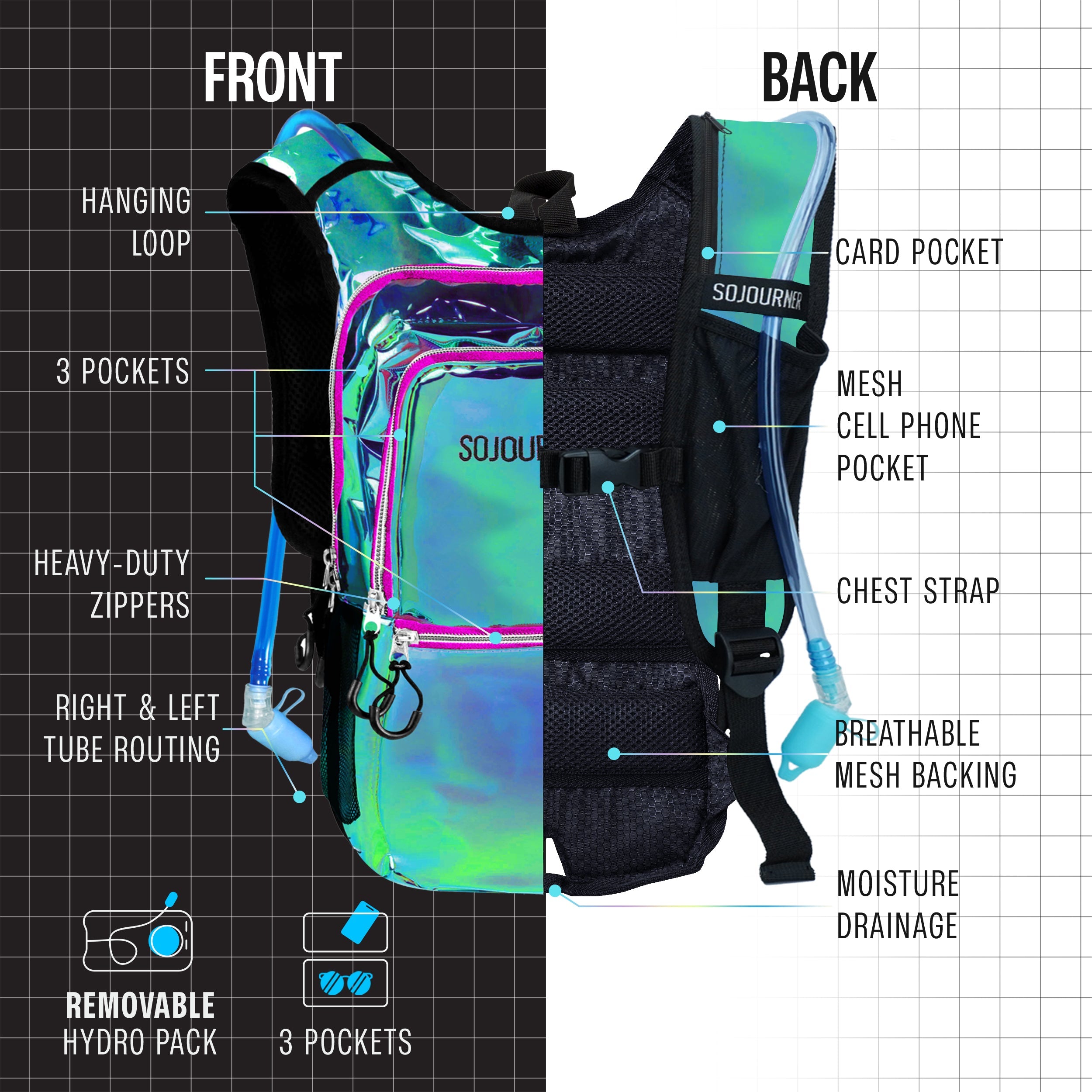 Hydration Pack Backpack (Medium) -Hydration Pack (M)- Melted Glam LLC