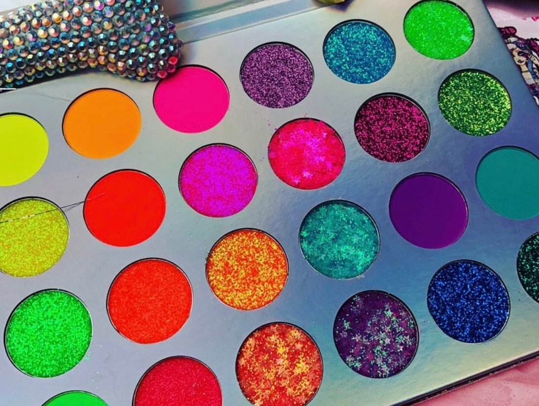 NEON LIGHTS (24PC) *BLACKLIGHT!* Pigment/Glitter Pallete! -Makeup Palette- Melted Glam LLC