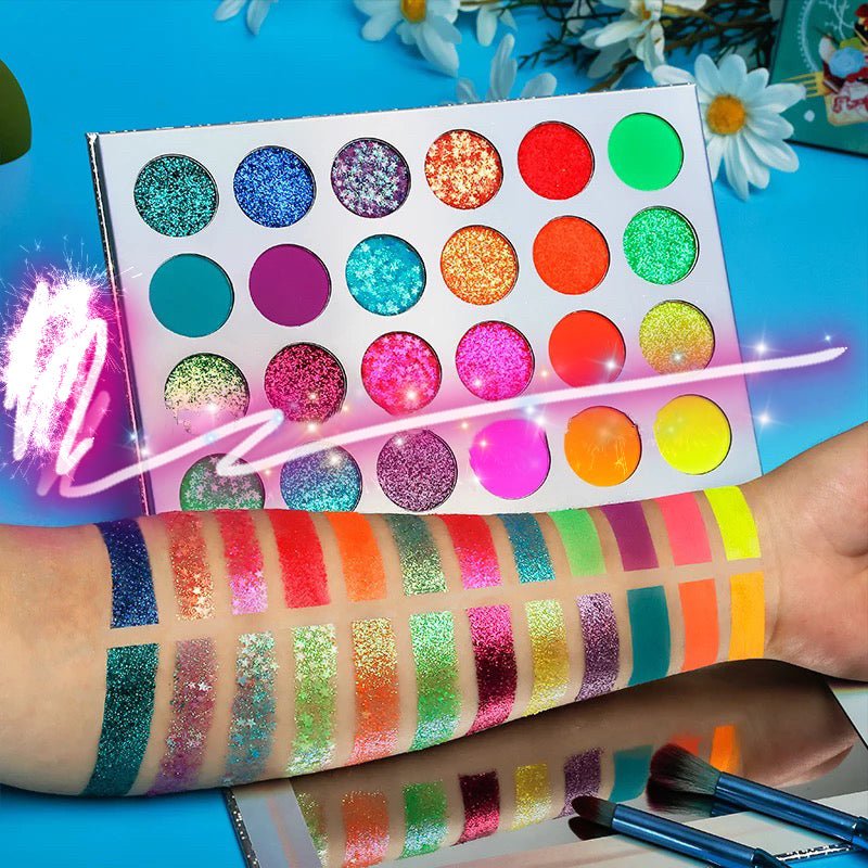 NEON LIGHTS (24PC) *BLACKLIGHT!* Pigment/Glitter Pallete! -Makeup Palette- Melted Glam LLC