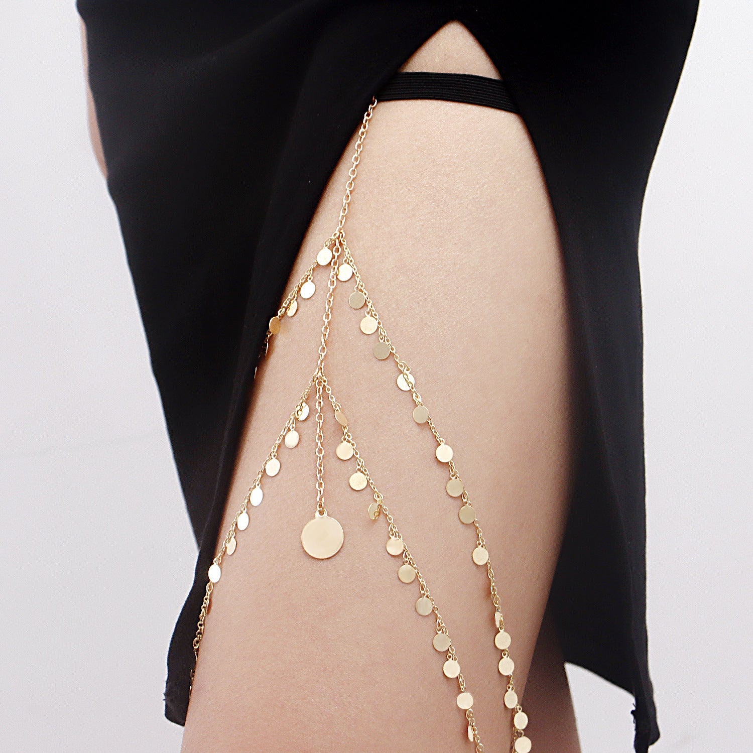 Double Layer Disc Chains Elastic Bandage Thigh Chain -Body Jewelry- Melted Glam LLC