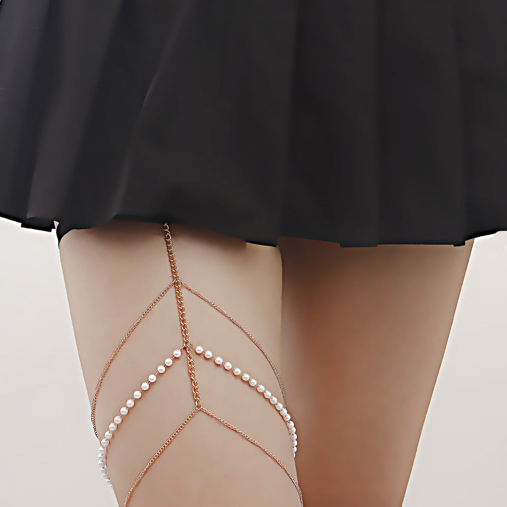 Sexy Beach Body Chain Nightclub Party Pearl Leg Chain -Body Jewelry- Melted Glam LLC
