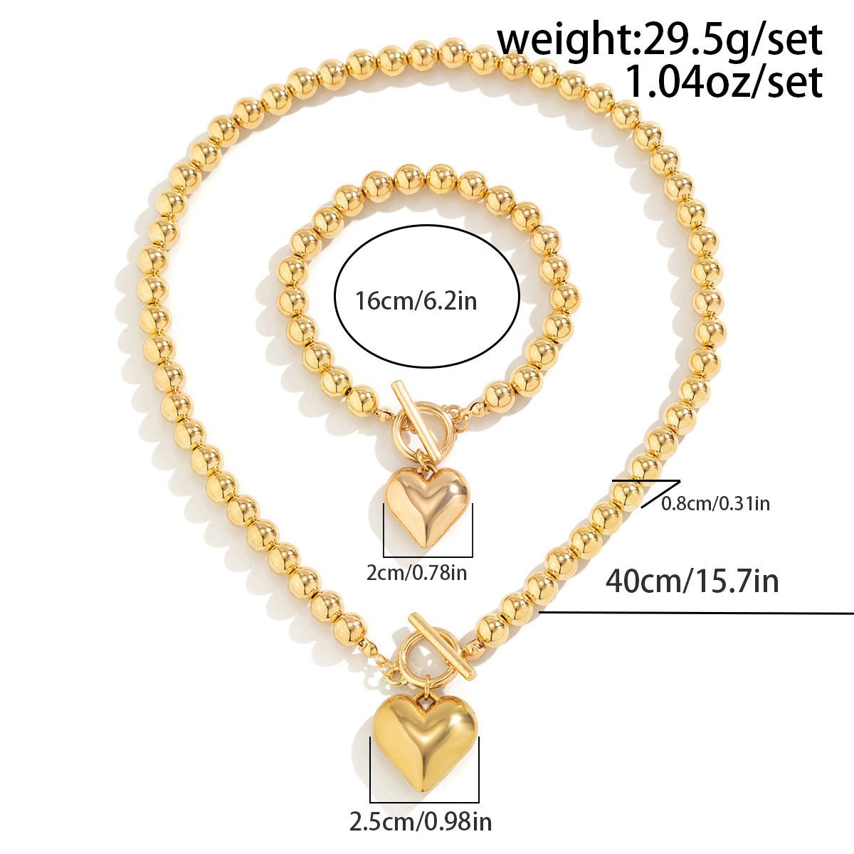 Pearl Beaded love Pendant Bracelet Necklace Set -Jewelry Set- Melted Glam LLC