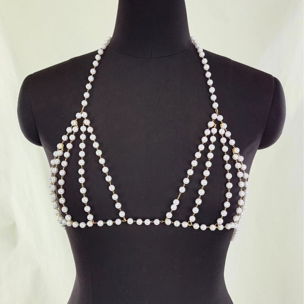 Sexy Beach Bikini Lingeries Bra Pearl body Chain -Body Jewelry- Melted Glam LLC