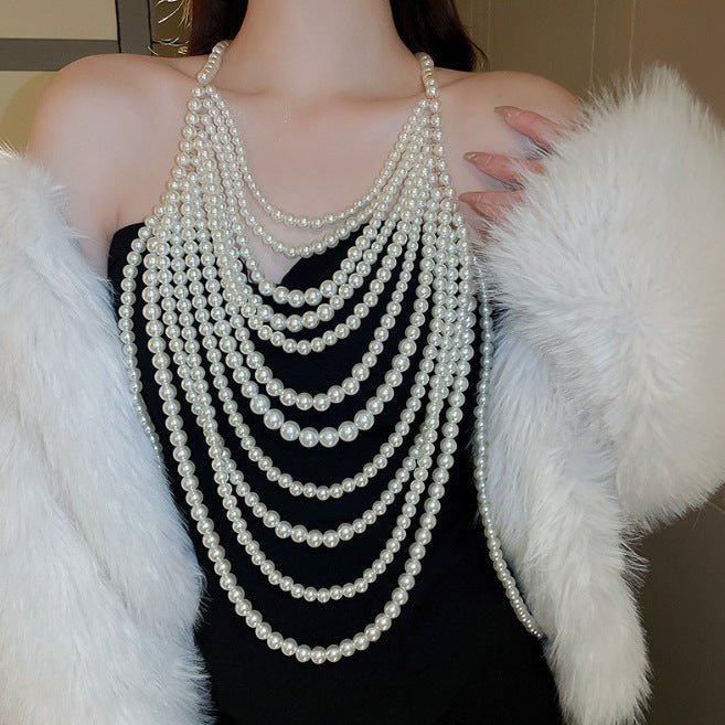 Sexy Breast Body Chain Pearl Bra Bikini Pearl Chain Body Jewelry -Body Jewelry- Melted Glam LLC