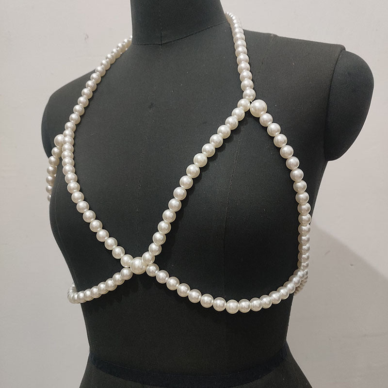 Pearl Necklace Sexy Beach Bikini Chest Chains -Body Jewelry- Melted Glam LLC