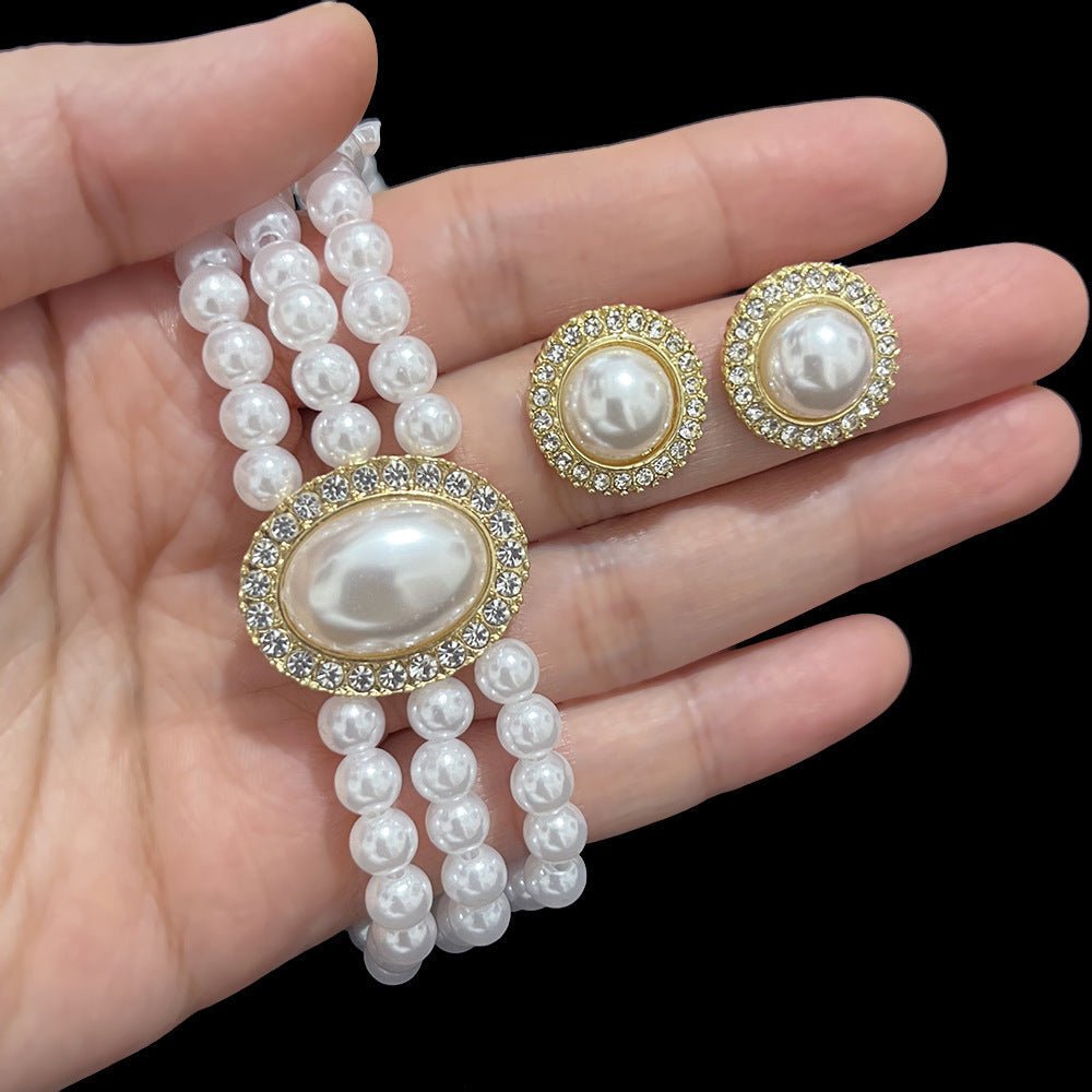 Layers White Pearl Bib Statement Necklace Earring Set -Necklace Set- Melted Glam LLC