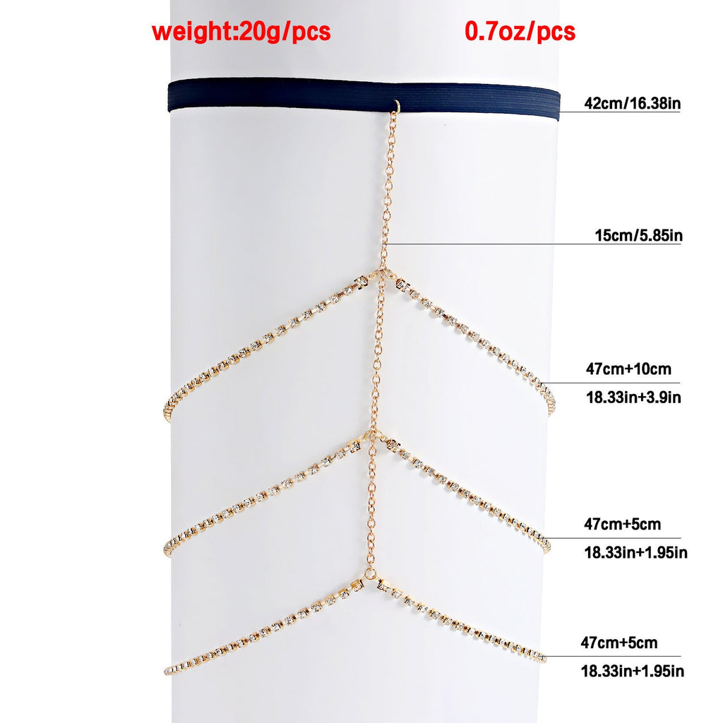 Bohemia Simple Gold Multi Layer Rhinestone Leg Chain -Body Jewelry- Melted Glam LLC