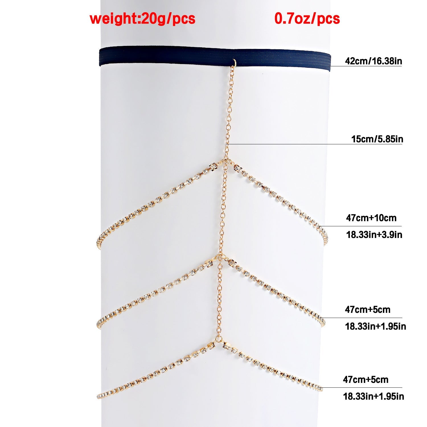 Bohemia Simple Gold Multi Layer Rhinestone Leg Chain -Body Jewelry- Melted Glam LLC