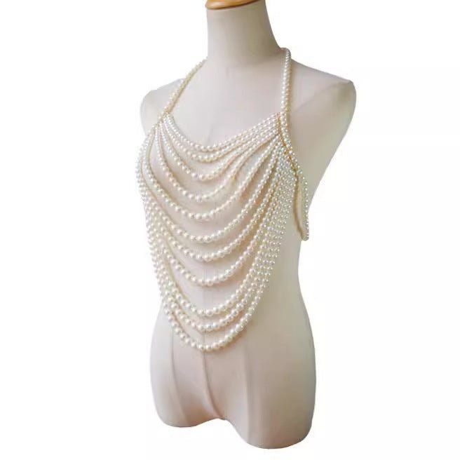 Sexy Breast Body Chain Pearl Bra Bikini Pearl Chain Body Jewelry -Body Jewelry- Melted Glam LLC