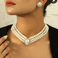 Layers White Pearl Bib Statement Necklace Earring Set -Necklace Set- Melted Glam LLC